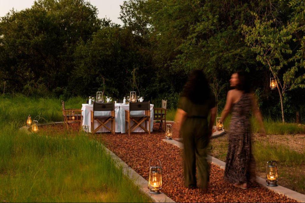 A candlelit bush dinner under the trees